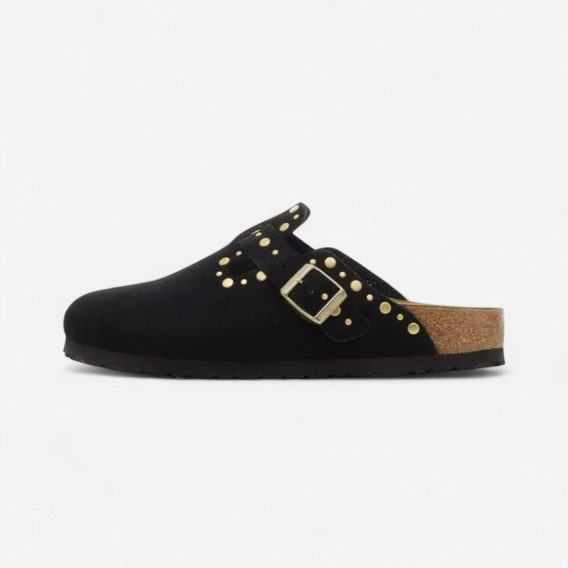 Boston Rivet Black Suede Leather Narrow